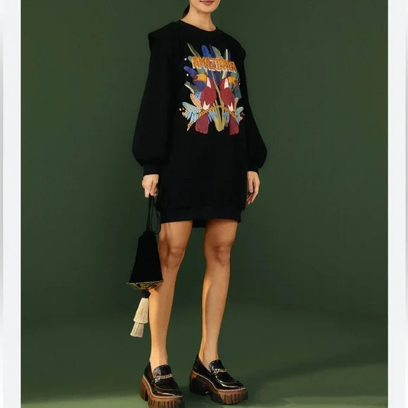 FARM RIO ‼️‼️Black Amazonia Sweater Dress NWT - Picture 2 of 14